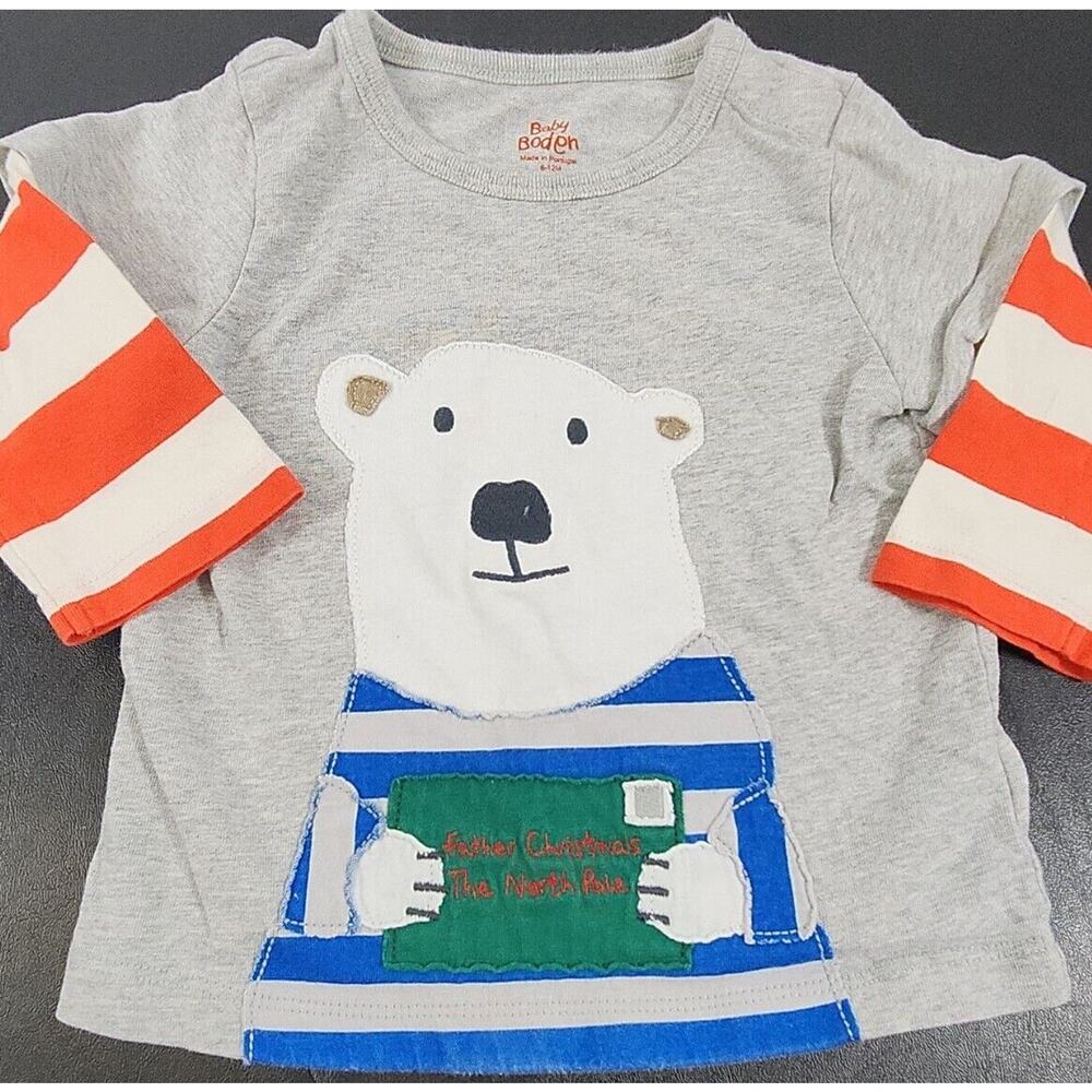 Baby Boden Top Crew L/S 6-12 Month Polar Bear Applique North Pole Christmas